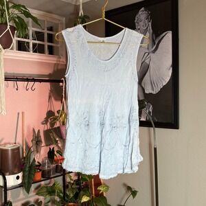 Noelle Enterprises Sleeveless Embroidered Rayon Top Light Blue One Size
